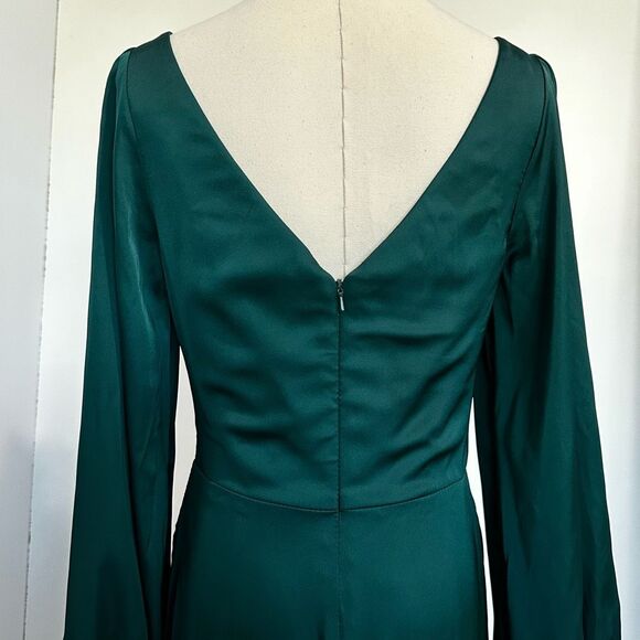 LaDivine Wrap-Effect Emerald Satin Gown 10 Formal Wedding Christmas Gala Glam - Picture 10 of 16